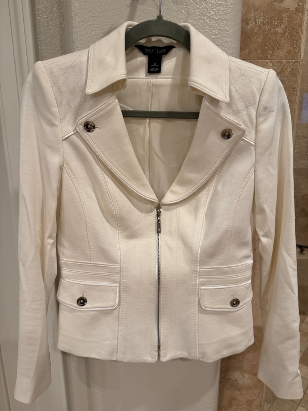 White House Black Market Cream Zip-Front Blazer